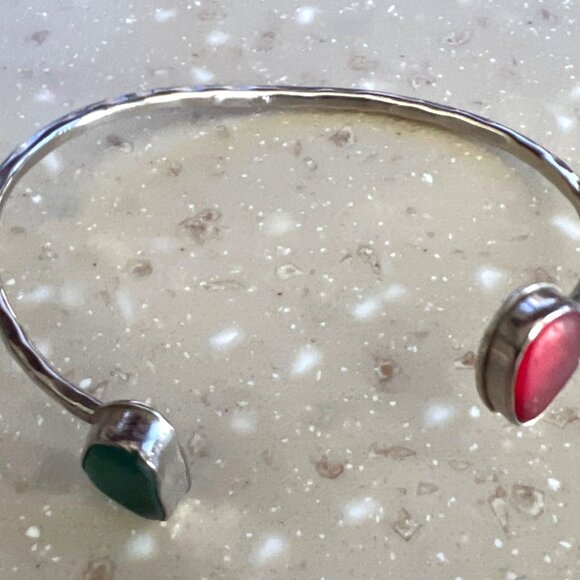 COR silver bangle bracelet red & green stone - Picture 2 of 4